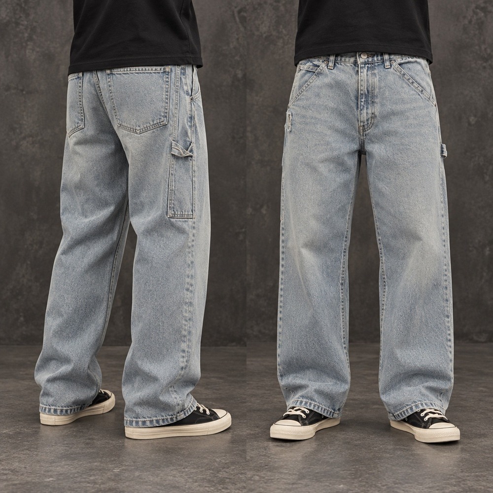 27x28 Light Blue Straight Wide Leg Carpenter Skater Jeans Y2K Vintage
